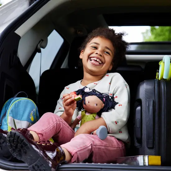 HABA Cari 12" Black Baby Doll with Black Pigtails, Embroidered Face, Removable Green Dress, Machine Washable Soft Baby Doll - 18 Months+ Multicolor {3}