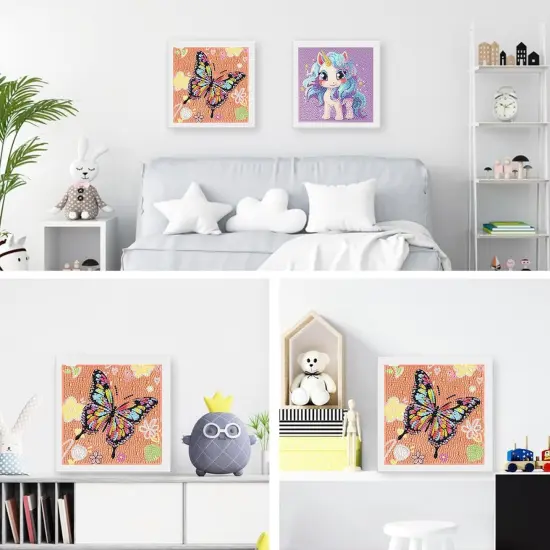 Butterfly Diamond Art for Kids with Frame- Butterfly Diamond Art Kits for Kids, Frame Diamond Art Kits for Kids 9-12 Girls for Decor Gift 7x7Inch {4}