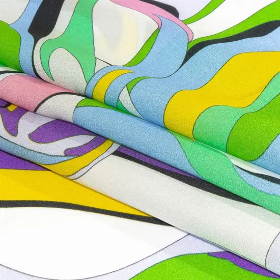 1 Yard Italian Silk Charmeuse Panel Purple Green Yellow Abstract Geometry 52 inch {3}