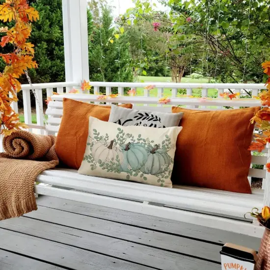 Aqua Autumn Pumpkin Pillows Decorative Throw Pillows {2}