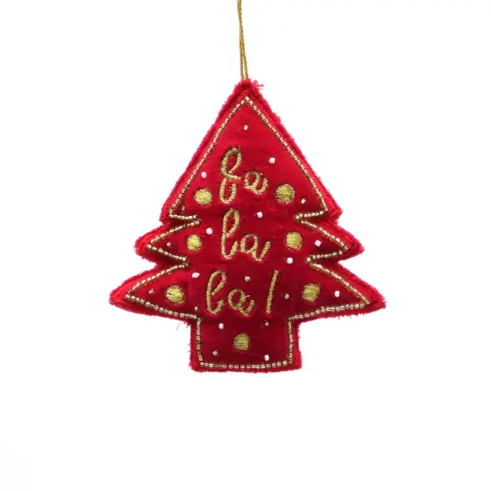 Embroidered Christmas Cheer Ornament - Red - 4" x 0.75" x 4" {2}
