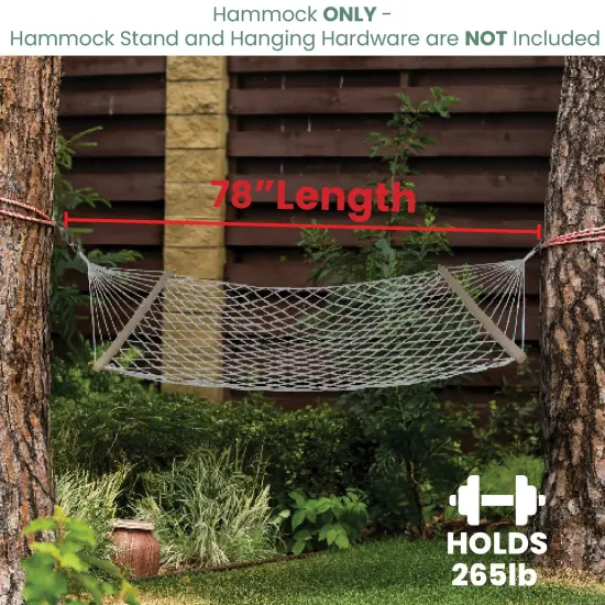 Northlight Lattice Macrame Netted Hammock with Wooden Bars - 78" x 59" - White {4}