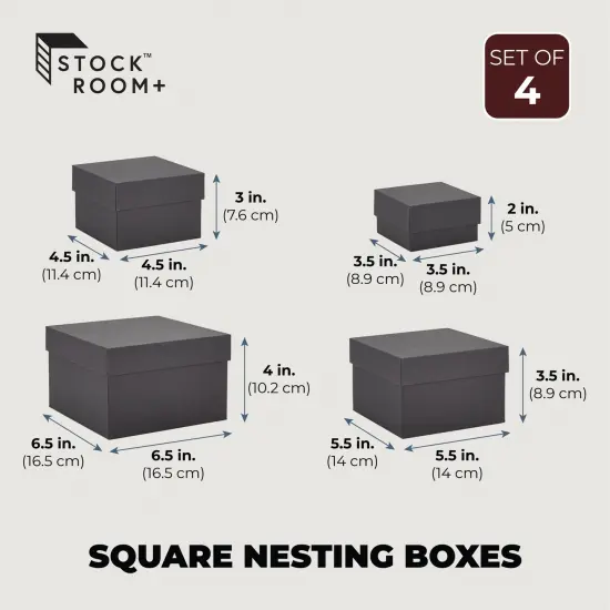 Stockroom Plus Set of 4 Sizes Square Nesting Gift Boxes with Lids for Presents, Decorative Goodie Box for Holidays, Wedding, Birthday, and Party Favors, Stackable (Black) {3}