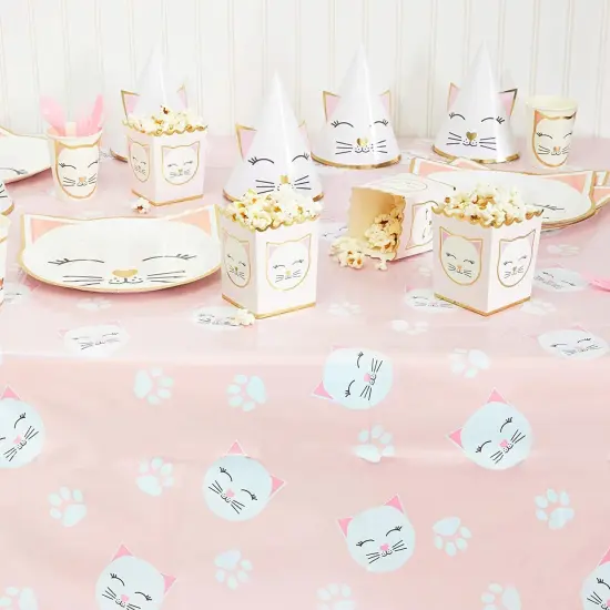 3 Pack Cat Themed Party Tablecloth, Plastic Kitty Birthday Table Cover Decorations (Pink, 54 x 108) {2}