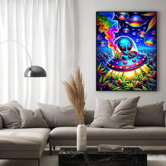 Hippie Hippy Alien Spaceship 5D Diamond Painting Kit, Round Full Drill DIY Diamond Art for Adults, Beginners, Home Decor, 12x16 Inch {3}