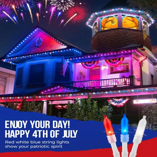 Red White Blue Battery Operated Mini String Lights with 8 Modes- 2 Pack 18 Feet 50 LED Independence Day Decoration Waterproof, Timer for Patriotic Xmas Holiday Party Outdoor Indoor {4}