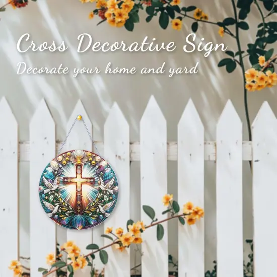 Christian Cross Dove Diamond Art Acrylic Hanging Kit for Adults, Religious DIY Special Shaped Diamond Painting kits Window Pendant Ornament(Peace Dove and Cross) {3}