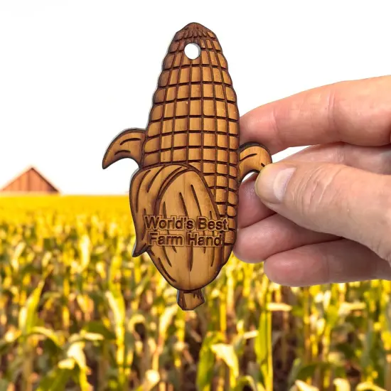 Worlds Best Farm Hand Corn on the cob - Cedar Ornament {2}
