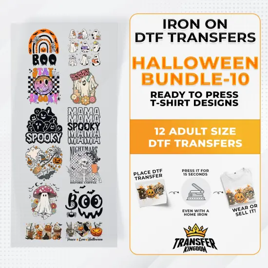 Iron on DTF Transfer Halloween Bundle 10 - 12 Best Seller T-shirt Designs Ready To Press {1}