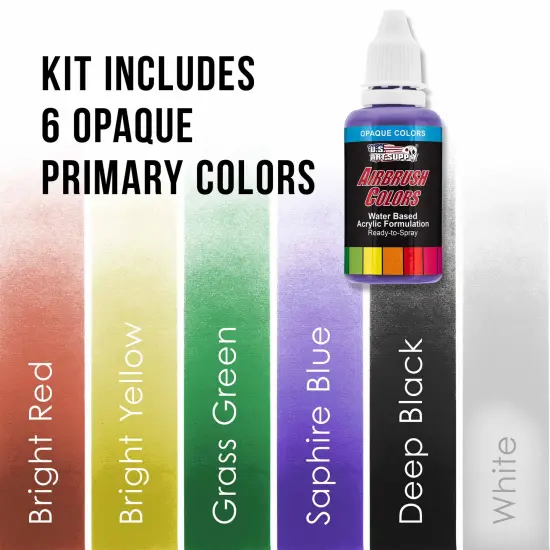 Gravity and Siphon Feed 3 Airbrushing System with 6 Primary Colors Acrylic Paint Set - Cool Running 1/4 hp Twin-Piston Air Compressor, Storage Tank {4}