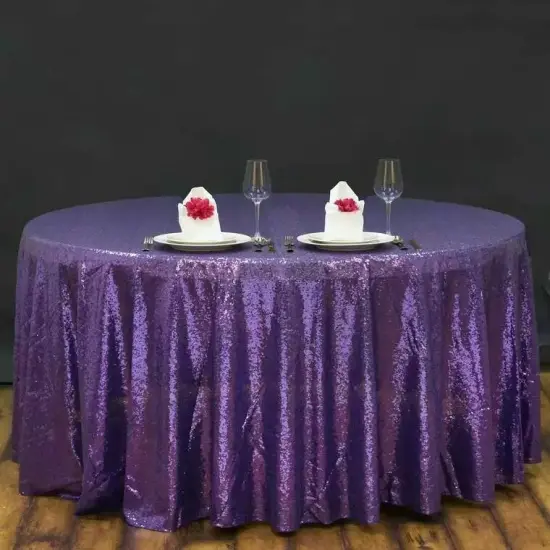 PURPLE Sequined 120" ROUND TABLECLOTH Designer Wedding Party Catering Linens {4}