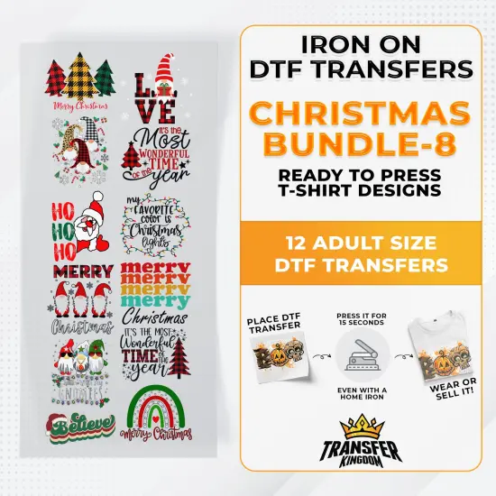 Iron on DTF Transfer Christmas Bundle 8 - 12 Best Seller T-shirt Designs Ready To Press {1}