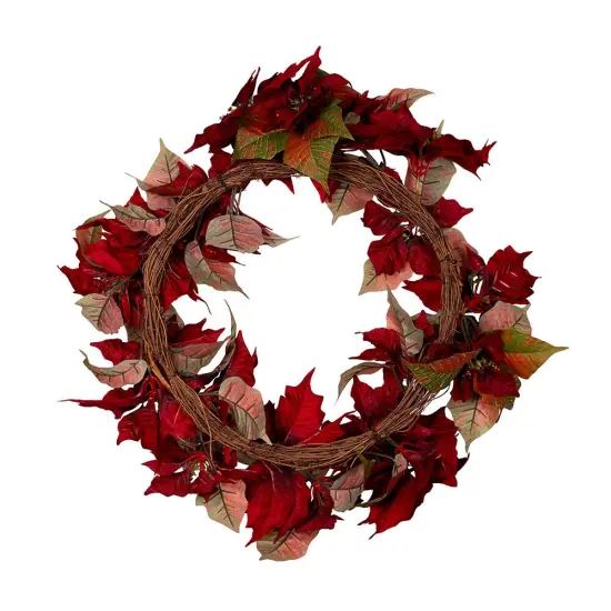24" Unlit Red Poinsettia Wreath – Festive Christmas Decoration {3}