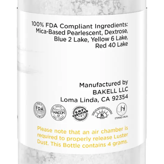 Bakell - Silver Pearl Luster Dust (4g, 1x Pump) Edible Vegan Dust & Paint for Baking, Desserts and Beverages {6}