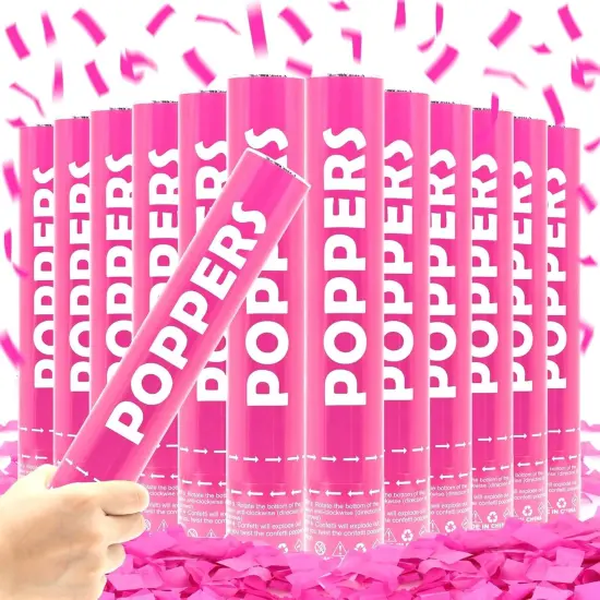 Confetti Cannon Pink 12 Pack Biodegradable Handheld Confetti Party Poppers for Weddings, Gender Reveals, Birthdays & Celebrations 12-Inch Twist Confetti Shooters for Party Fun {1}