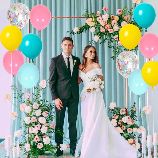 60pcs Yellow Red Blue Macaron Balloons and Colorful Strip Confetti Balloons for Wedding Bridal Shower Birthday Party Baby Shower Decoration {3}