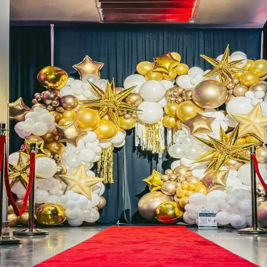 White and Gold Balloon Arch Kit, 146Pcs Explosion Star White Metallic Gold Latex Balloon Garland kit, 22 18 12 10 5 Inch Different Size Balloons for Anniversary Birthday Engagements Party Decorations {4}