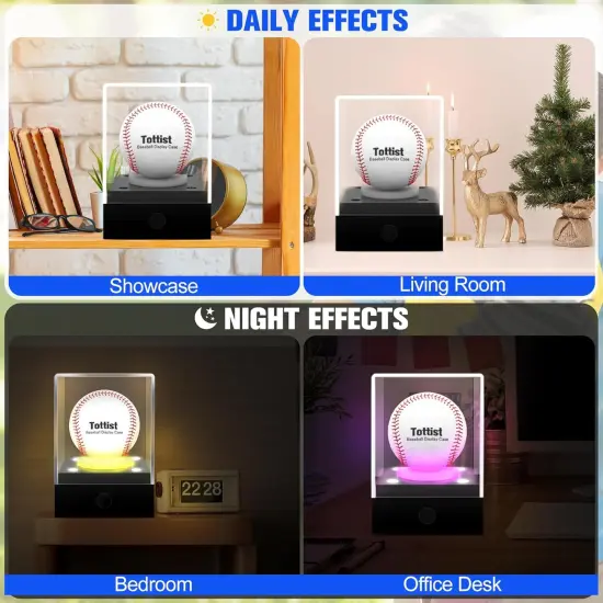 Baseball Display Case with LED Light & UV Protection &ndash; High Transparency Acrylic Cube Holder for Balls, Pool Balls, Tennis Balls, Golf Balls,Cards, Memorabilia Gifts {4}