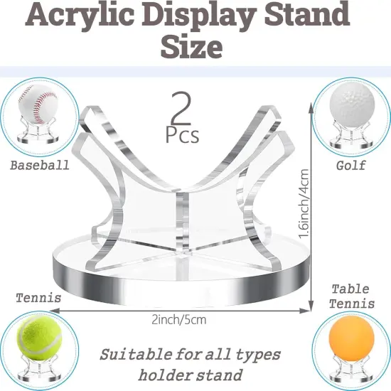 2Pcs Acrylic Baseball Holder Display Case Display for Balls Suitable for Baseball, Golf Softball, Tennis Ball Spheres, Thanksgiving Pumpkin Ball, Wooden Eggs Clear Baseball Stand {2}