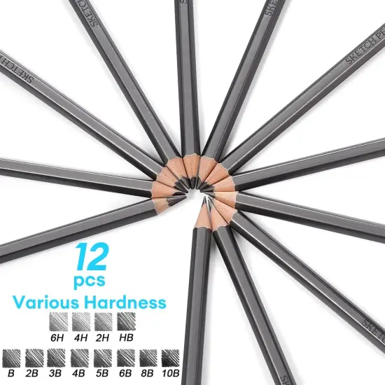 Professional Drawing Sketching Pencil Set - 12 Pieces Drawing Pencils 10B, 8B, 6B, 5B, 4B, 3B, 2B, B, HB, 2H, 4H, 6H Graphite Pencils for Beginners & Pro Artists {2}