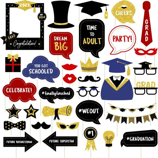 Graduation Photo Booth Props 2025 Graduation Decorations Class of 2025 Grad Party Supplies for College High School - Real Glitter {1}