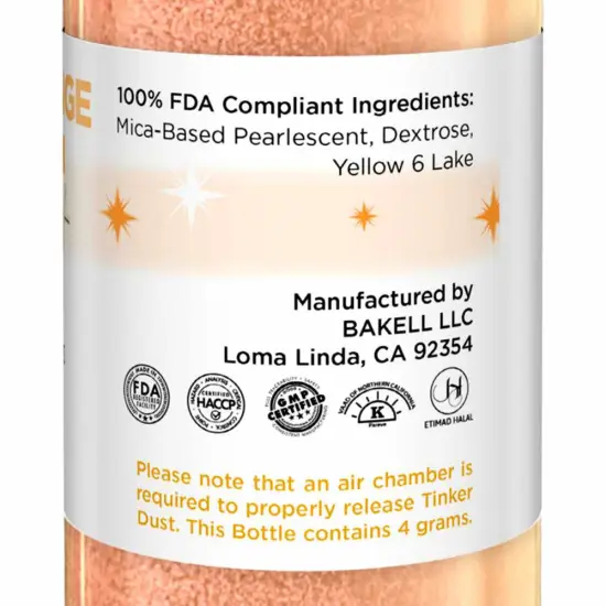 Bakell - Creamsicle Orange Tinker Dust Edible Glitter (4g, 1x Spray Pump) for Food, Desserts, and Beverages! {6}