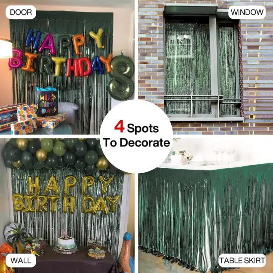 Retro Green Foil Fringe Curtain,2 pcs 3.3x6.6 ft Dark Green Streamers, Fringe Backdrop, Tinsel Backdrop, Tinsel Curtain, Door Shimmer, Birthday Party Streamers, Christmas Decorations {5}