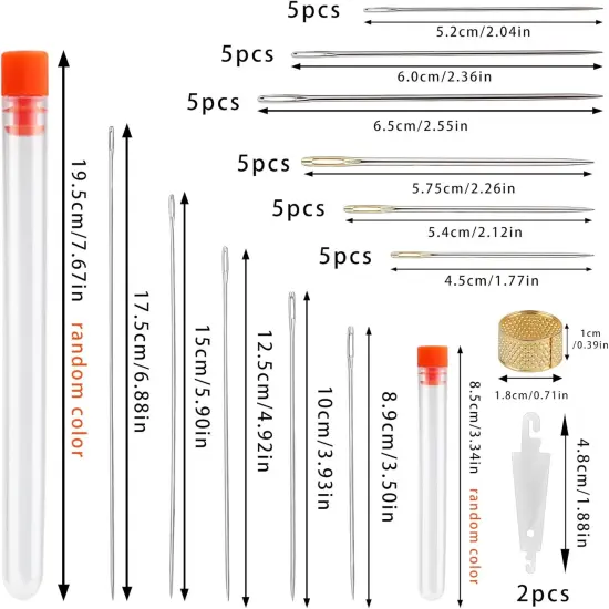 40 Pcs Large Eye Hand Sewing Needles Set Long Sewing Needles Big Eye Stitching Needles Sharp Embroidery Needles with Thimble Threader and Storage Tube for Quilting Darning and Art Crafts {2}