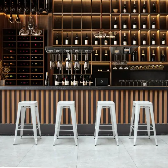 Basicwise 30-inch Backless Metal Bar Stool Stackable Heavy-Duty Counter-Height Chair for Home Bars Patios Kitchen Islands Cafes Restaurants Bistros and Dining Areas for Indoor & Outdoor Use White Set of 4 {3}