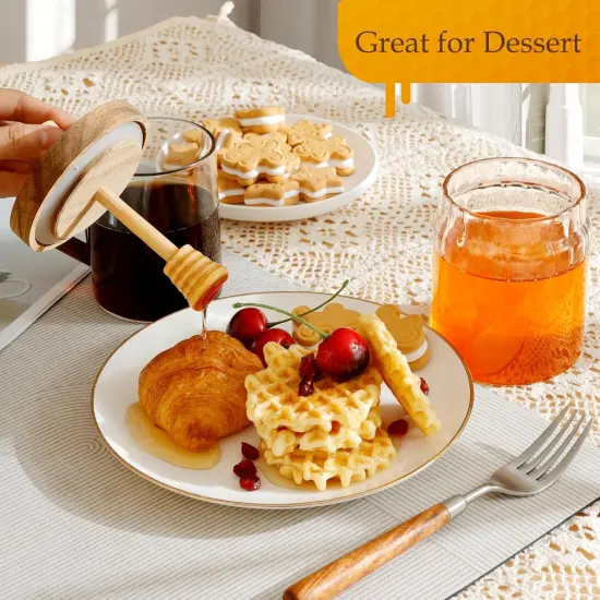 15oz Glass Honey Jar with Dipper Stick and Wooden Lid, Honey Pot with Wooden Dipper, Airtight Honey Containers with Dipper {5}