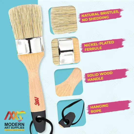 Chalk Wax Paint Brush 4PCs Set Including 3 Small for Furniture Painting and 1 Large Bristle Paint Brushes Set Compatible with Annie Sloan Paint, Fusion Mineral Paint {3}