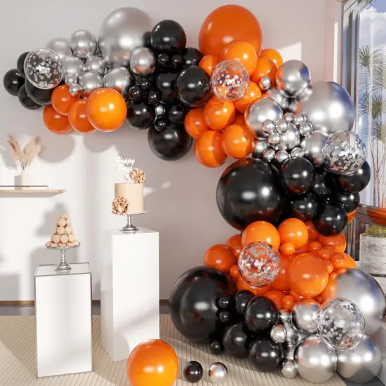 Orange Black and Metallic Silver Balloons Garland Arch Kit, 146 Pcs Latex Balloons with Confetti for Birthday Party Graduation Father's Day Anniversary Bachelorette Party Decoration {5}