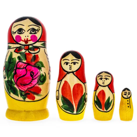 Set of 4 Semyonov Traditional Wooden Nesting Dolls 4 Inches {1}