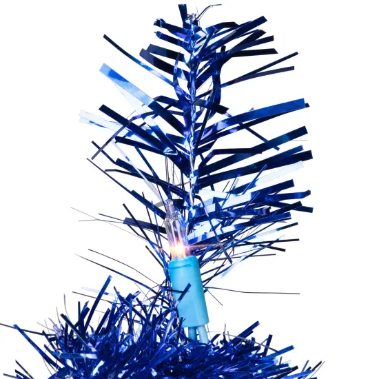 Northlight Pre-Lit Artificial Tinsel Christmas Tree - Blue - 4' - Clear Lights {5}