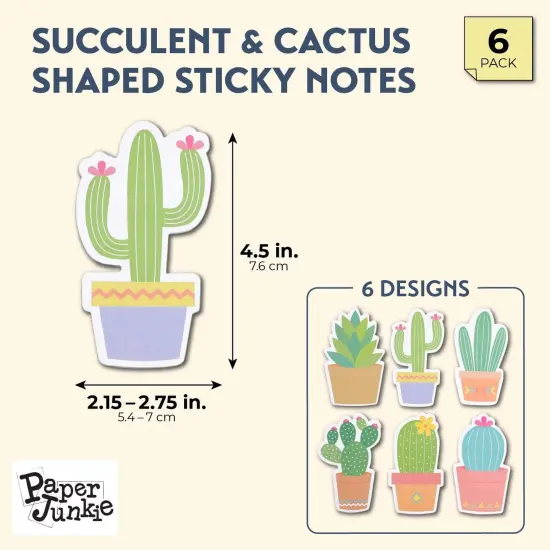 6-Pack Cactus Sticky Notes, Cute Succulent Note Pad for Office Stationery Supplies, Adhesive Plant Memo Reminder Notepads, Teacher Appreciation Funny Gifts, Fun Desk Accessories (6 Designs) Green {4}