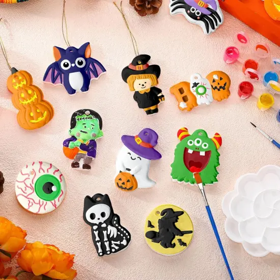 24 Sets Halloween DIY Painting Kits Paint Your Own Ceramics DIY Unpainted Plaster Statues Ready to Paint {5}