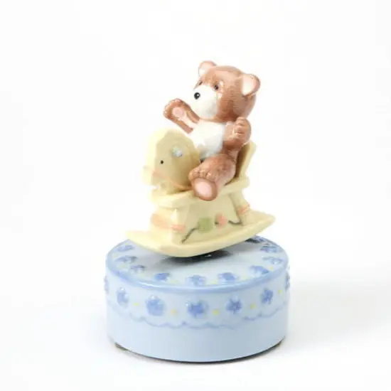 Ceramic Rocking Horse With Bear Music Box, Gift for Her, Gift for New Mom, Nursery Room Decor, Baby Shower Gift {3}