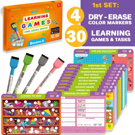 QUOKKA 2X Set Busy Book Handwriting Practice for Kids - Learn to Write for Toddlers Age 3 4 5 - | 24 Tasks | 4 Dry Erase Markers | Pre K ABC Letter Tracing | - Homeschool Preschool Learning Activities {4}