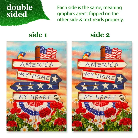 G128 Combo Pack: Garden Flag Stand 36x16IN & Garden Flag America My Home My Heart Printed 12x18IN Double Sided {5}