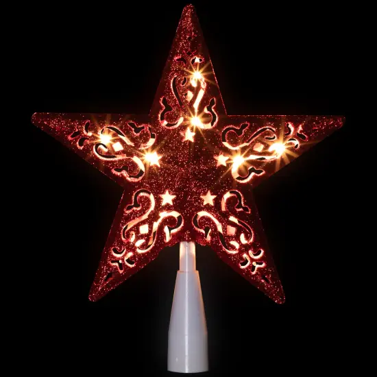 Northlight Lighted Glittered 5 Point Cut-Out Star Christmas Tree Topper - 9.75" -Red - Clear Lights {4}