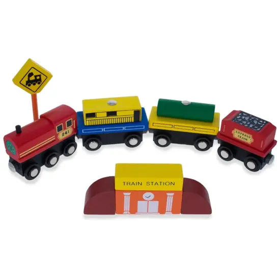 Set of 40 Pieces City Vehicles, Buildings, and Signs Wooden Blocks {3}