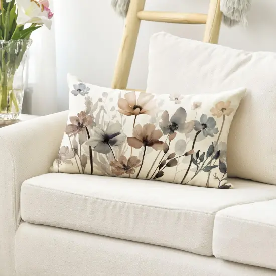 Poppy Flowers Chinoiserie Throw Pillow Cover, 12 x 20 Inch Spring Seasonal Leaves Cushion Case Decoration for Sofa Couch Farmhouse {3}