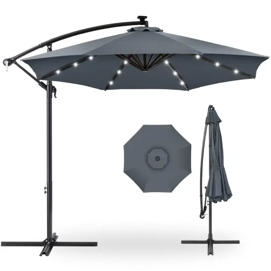 Best Choice Products 10ft Solar LED Offset Hanging Outdoor Market Patio Umbrella w/ Adjustable Tilt Slate {1}