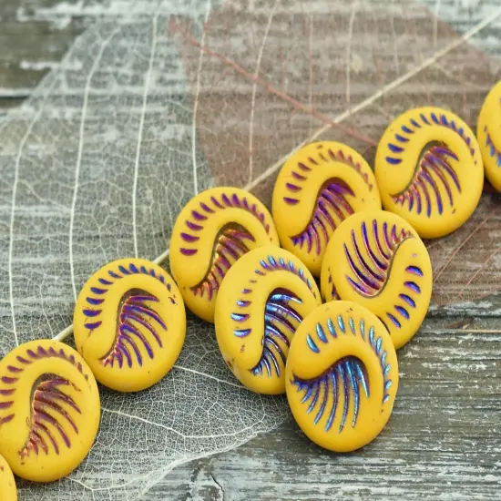 *6* 19mm Sliperit Washed Matte Mango Fossil Coin Beads {5}