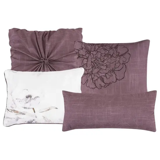 7 Pieces Keeya Purple Floral Comforter Set Peony Embroidery {3}