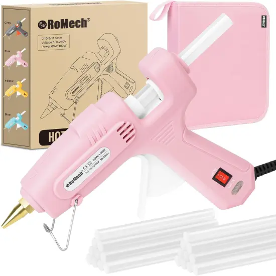 Full Size Hot Glue Gun with 60/100W Dual Power and 21 Hot Glue Sticks (7/16"), Fast Preheating Heavy Duty Industrial Gluegun with Storage Case for Crafting, DIY and Repairs (Pink) {1}