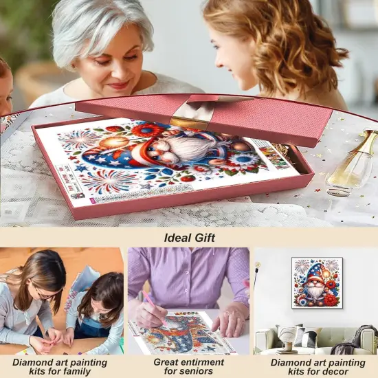 Gnome Diamond Art Kits for Adults, National Flag Flowers Diamond Painting Kits for Beginners, DIY 5D Full Drill Crystal Rhinestone Fireworks Gem Art Craft Home Decor 12x12 Inch {3}
