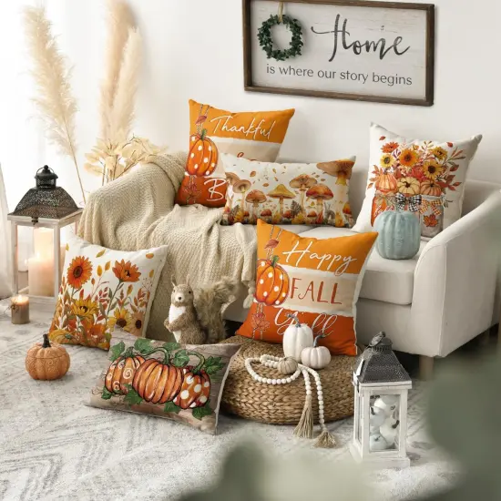 Happy Fall Y'all Pumpkin Floral Throw Pillow Covers {2}