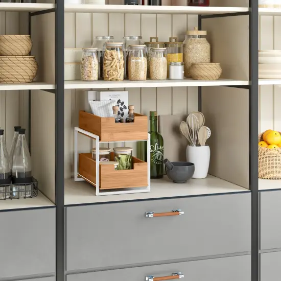 Seville Classics 2-Tier Bamboo Sliding Baskets White {6}