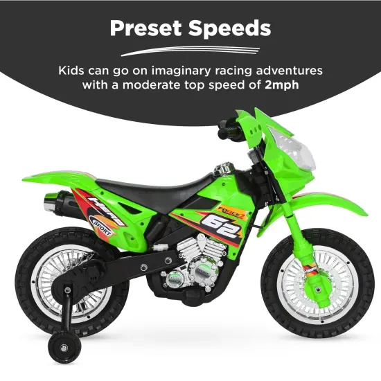 Best Choice Products 6V Kids Electric Battery Powered Ride On Motorcycle w/ Training Wheels, Lights, Music Green {3}